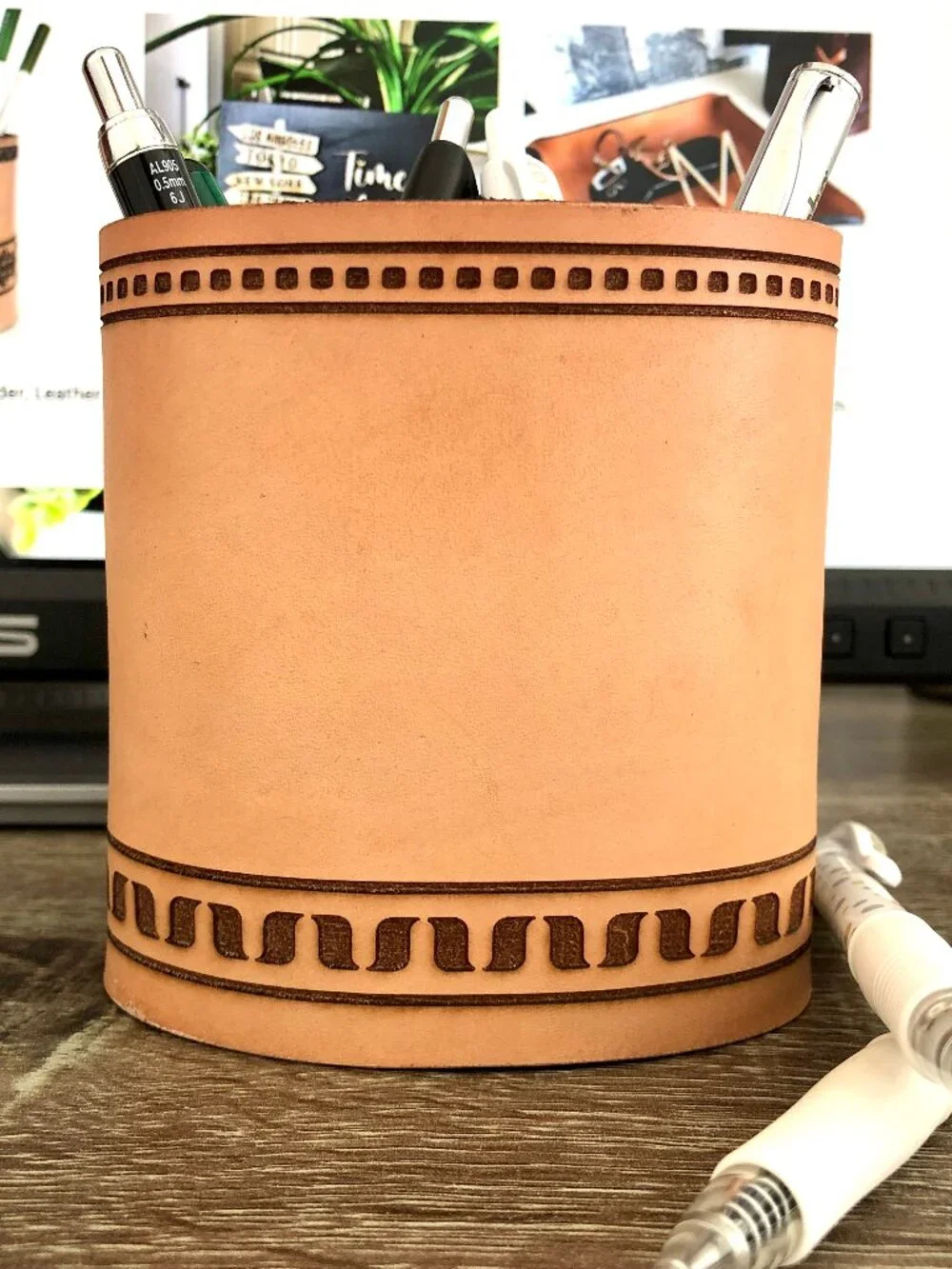 Handmade Genuine Leather Pencil and Pen Holder: Office Decor, Pen Organizer